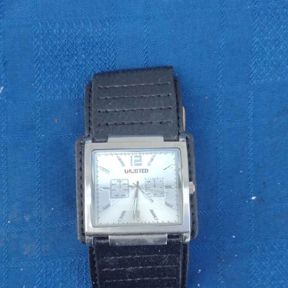 Unlisted Silver Square Watch with Black Strap